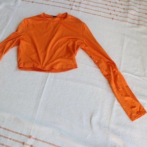 Dry-fit Orange mock neck top (cropped)